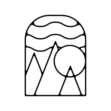 Camping silhouette badge design. Adventure logo graphics. Outdoor nature label monochrome. Stock hiking artwork.の写真素材