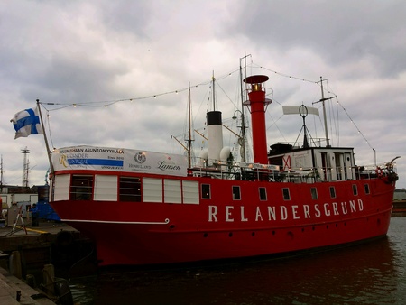 Old lightship Relandersgrund in the Helsinki harbor at Kauppatori during the Baltic Herring Fair.の素材