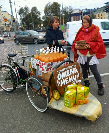 Juice vendors at the Helsinki Baltic Herring Fairの素材