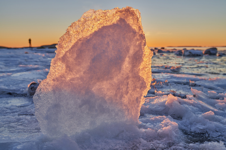 Ice formations by the Baltic Sea in Helsinki, Finlandの写真素材