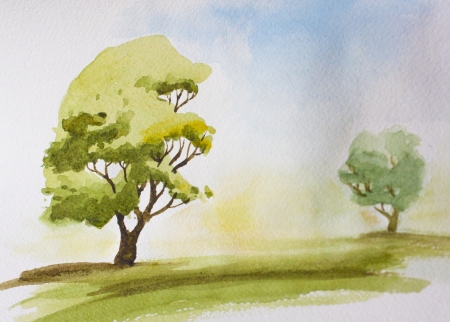 Two trees at a distance lonelyの写真素材