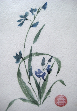 asian spring flower sumie watercolorの写真素材