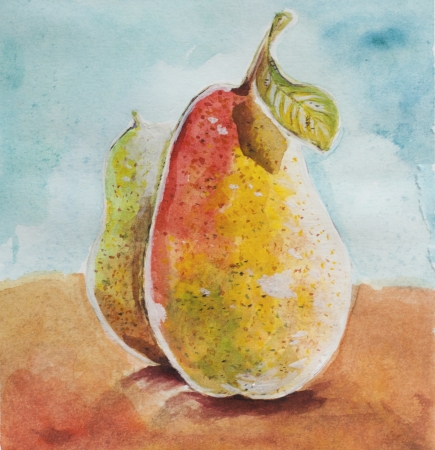ripe pears watercolor hand paint designの写真素材