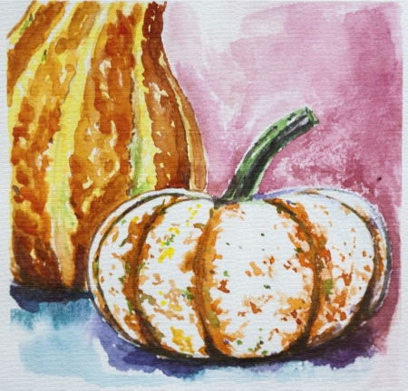 Ripe pumpkin harvest watercolor. Thasnkgiving.の写真素材