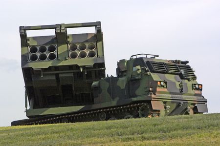 A missile launcher sitting on the grounds of Fort Sill near Lawton, Oklahoma.