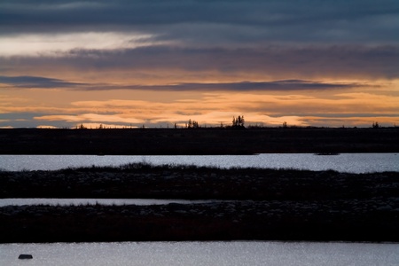 the sun rises over the tundra, churchill, canadaの写真素材
