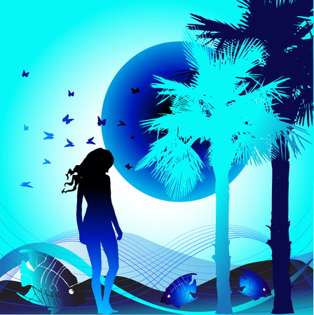 Background with girl and sunshineのイラスト素材