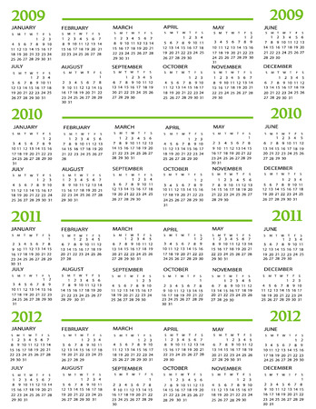 Calendar, New Year 2009, 2010, 2011, 2012のイラスト素材