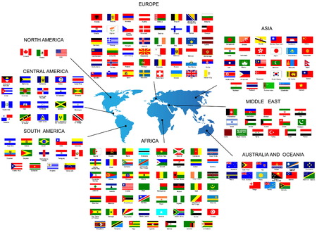 Flags of all countries in by the region of the worldのイラスト素材