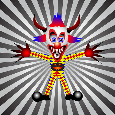   Halloween evil clown on white and black ray backgroundのイラスト素材