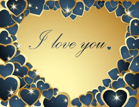 Valentine's greeting card with  gold and blue heartsのイラスト素材