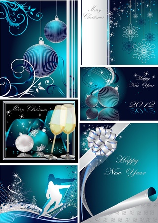 Merry Christmas and Happy New Year collection silver and blueのイラスト素材