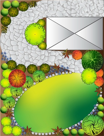 Plan of garden with symbols of treeのイラスト素材