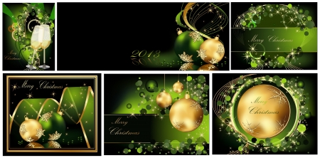  Merry Christmas background collections gold and greenのイラスト素材