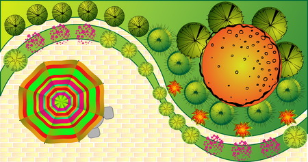 Colored vector Landscape Plan with treetop symbols  のイラスト素材