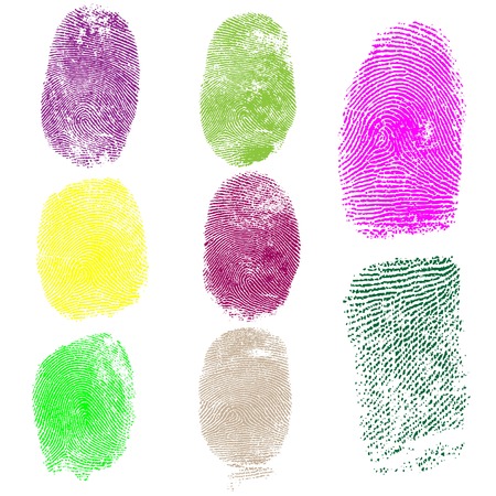 Set of colored fingerprints, vector illustration isolated on whiteのイラスト素材