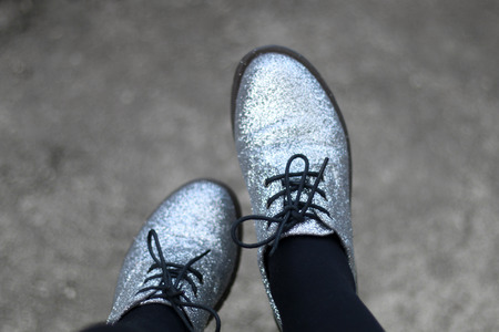 Chunky glittery shoes. Selective focus.の写真素材