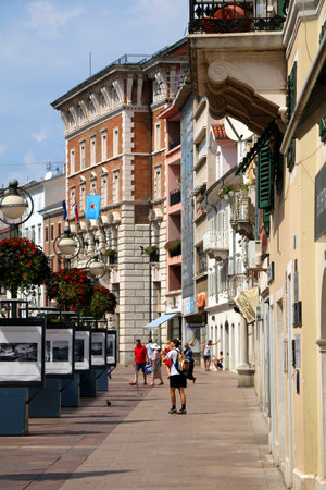 Rijeka, Croatia - August 21, 2016: Korzo - the most famous street in Rijeka, Croatia. Rijeka is selected as the European Capital of Culture for 2020.のeditorial素材