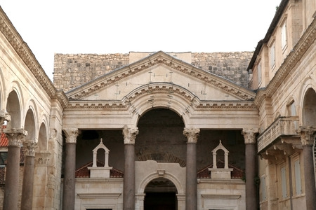 Ancient Roman architecture on town square Peristil in Split, Croatia.の写真素材