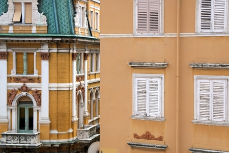 Old building on the Korzo street in Rijeka, Croatia. Selective focus. Rijeka is selected as the European Capital of Culture for 2020.の写真素材