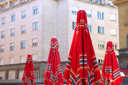 The Sestine Umbrellas, traditional red umbrellas on Dolac Market in Zagreb, Croatia.の写真素材