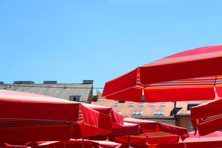 The Sestine Umbrellas, traditional red umbrellas on Dolac Market in Zagreb, Croatia.の写真素材