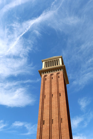The Venetians Towers at Plaza de EspaÃ±a in Barcelona, Spain.のeditorial素材