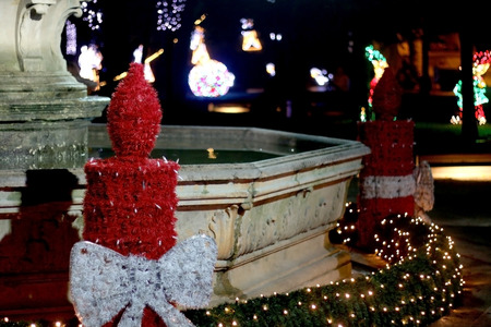Big outdoor Christmas wreath in a park in Split, Croatia.の写真素材