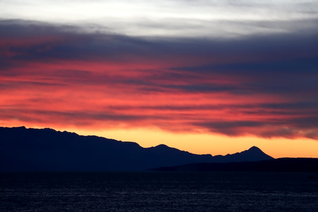 Beautiful colorful sunrise above the sea. Landscape in Dalmatia, Croatia.の写真素材