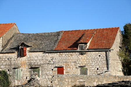 Traditional Mediterranean architecture in small town Grohote on island Solta, Croatia.の写真素材