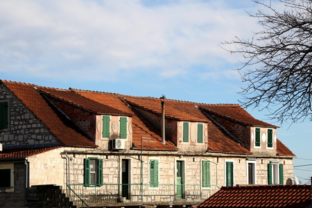 Traditional Mediterranean architecture in small town Grohote on island Solta, Croatia.の写真素材