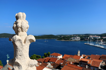Traditional Mediterranean architecture in town Korcula, on island Korcula, Croatia, surrounded with Adriatic Sea. View from St. Markâs Cathedral bell tower.の写真素材