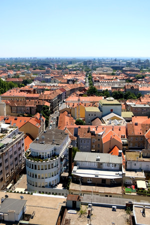 Aerial view of downtown in Zagreb, Croatia on a sunny day.の写真素材