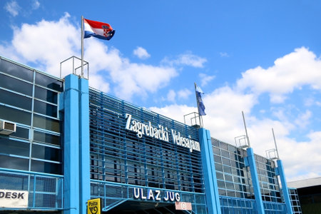 Zagreb, Croatia - June 18, 2017: Entrence to building complex of Zagreb Fair (Zagrebacki Velesajam).のeditorial素材