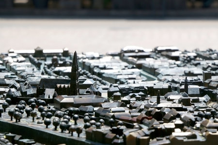 Zagreb, Croatia - June 21, 2017: Outdoor bronze model of landmark buildings in central Zagreb, Croatia.のeditorial素材