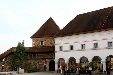Ljubljana, Slovenia - October 28, 2017: Visitors in historic Ljubljana Castle, Ljubljana, Slovenia.のeditorial素材