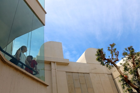 Barcelona, Spain - July 8, 2018: Visitors at Joan MirÃ³ Foundation (FundaciÃ³ Joan MirÃ³), a museum of modern art honoring artist Joan MirÃ³, located on the hill MontjuÃ¯c in Barcelona, Spain.のeditorial素材