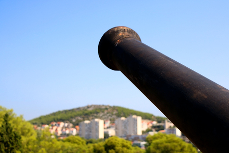 Historic cannon on Barone Fortress in Sibenik, Croatia.の写真素材