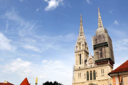 Cathedral of the Assumption of the Blessed Virgin Mary, landmark in Zagreb, Croatia.の写真素材