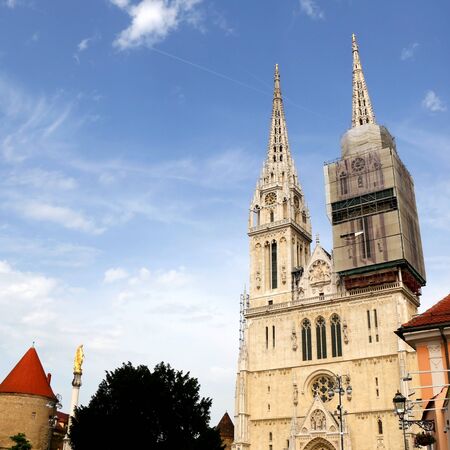 Cathedral of the Assumption of the Blessed Virgin Mary, landmark in Zagreb, Croatia.の写真素材