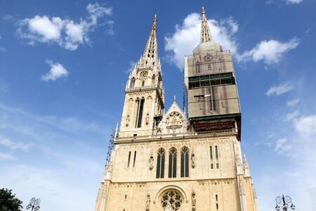 Cathedral of the Assumption of the Blessed Virgin Mary, landmark in Zagreb, Croatia.の写真素材