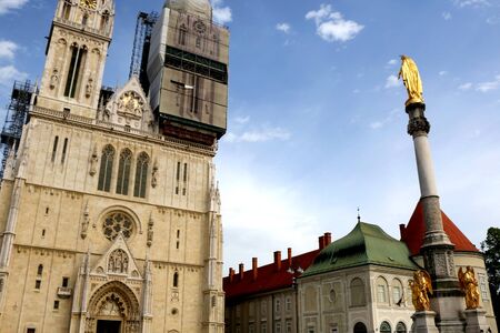 Cathedral of the Assumption of the Blessed Virgin Mary, landmark in Zagreb, Croatia.の写真素材