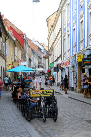 Zagreb, Croatia - June 15, 2019: Tourists and locals enjoying summer day in picturesque Radiceva street in central Zagreb, Croatia.のeditorial素材
