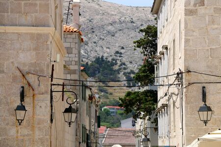Picturesque narrow streets of town Pag, on island Pag, Croatia.の写真素材