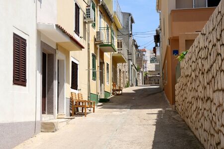 Picturesque narrow streets of town Pag, on island Pag, Croatia.の写真素材