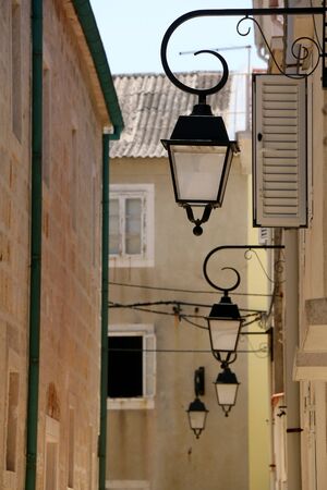 Picturesque narrow streets of town Pag, on island Pag, Croatia.の写真素材