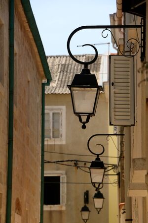 Picturesque narrow streets of town Pag, on island Pag, Croatia.の写真素材