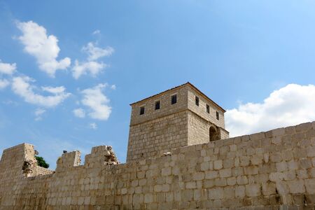 Historical Skrivanat Tower in town Pag, on island Pag, Croatia.の写真素材