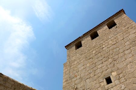 Historical Skrivanat Tower in town Pag, on island Pag, Croatia.の写真素材