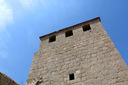 Historical Skrivanat Tower in town Pag, on island Pag, Croatia.の写真素材